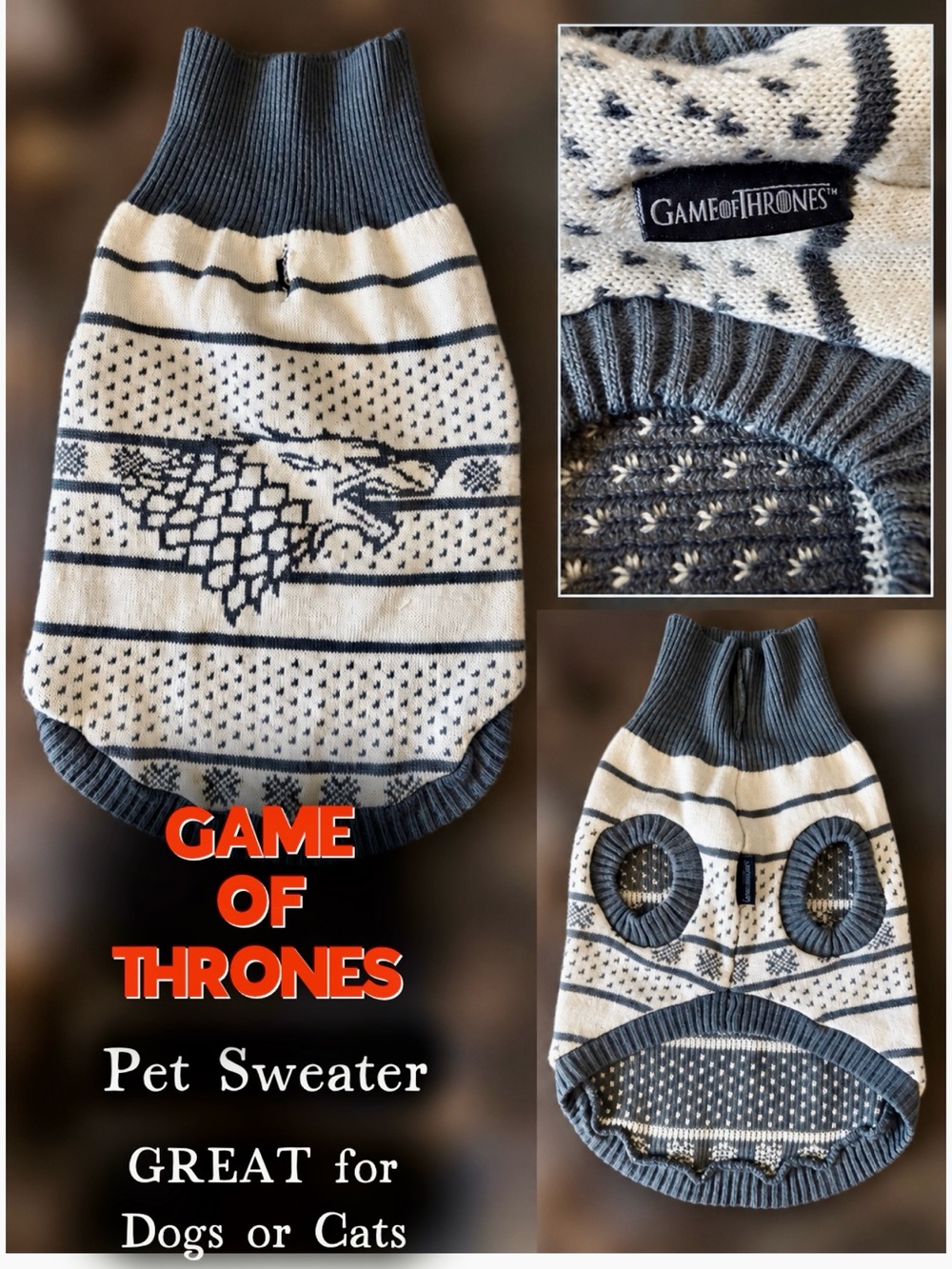Game of Thrones House Stark Dog Sweater M Direwolf BoxLunch Exclusive